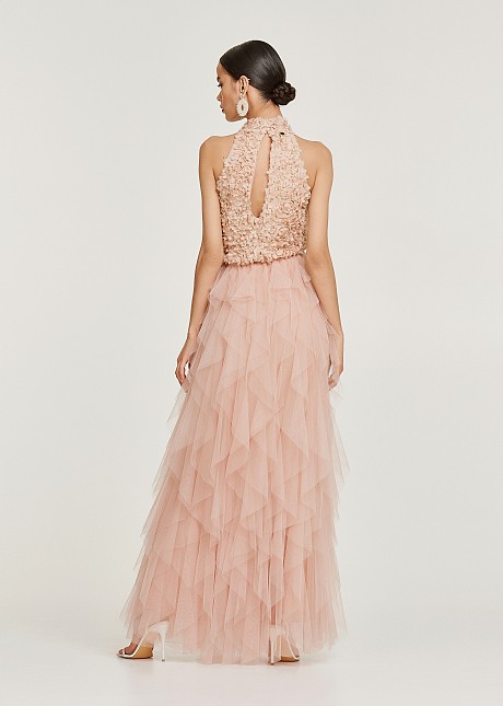 Tulle maxi dress with appliques