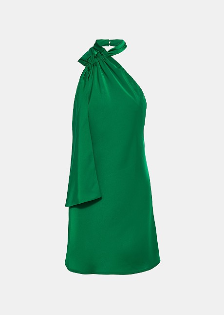 Mini σατέν φόρεμα με δέσιμο στο λαιμό
