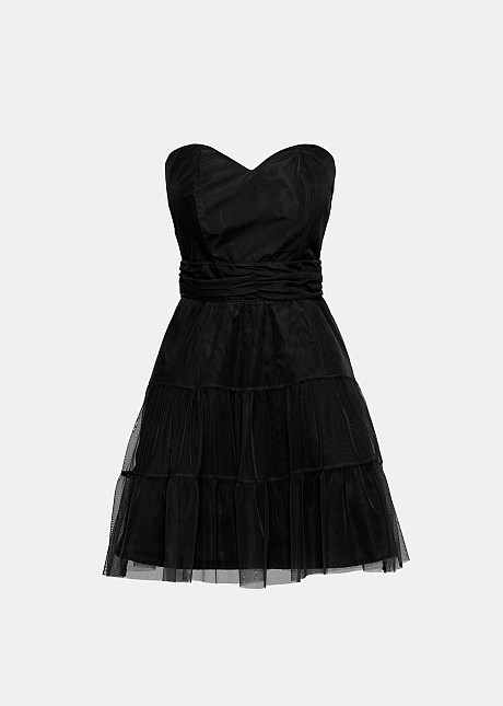Strapless mini dress with tulle