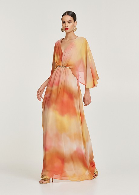 Μάξι φόρεμα με ντεγκραντέ πορτοκαλί αποχρώσεις