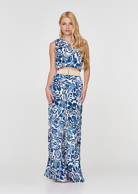 Printed wide leg trousers in foil details