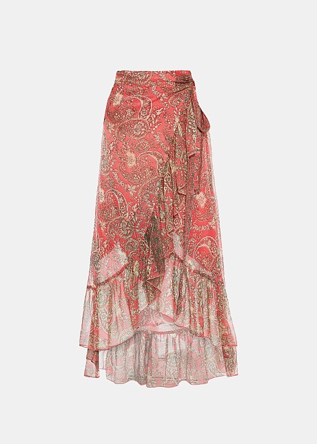 Wrap printed skirt with frills