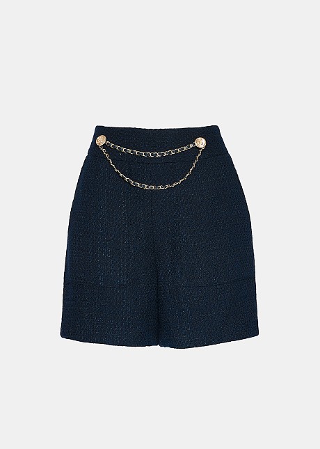 Tweed high waisted shorts with chains