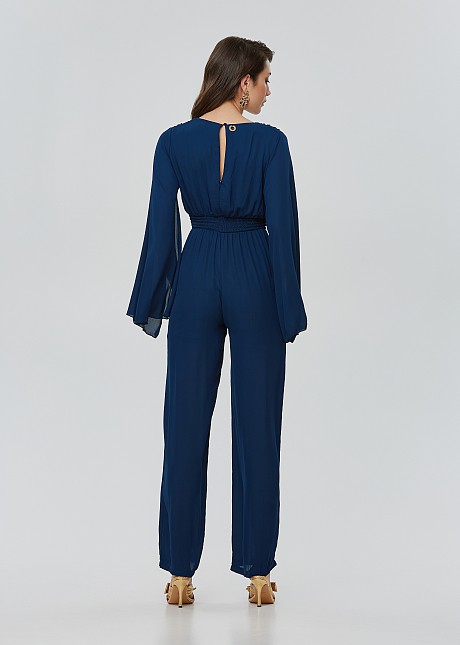 Wide leg jumpsuit with bat sleeves