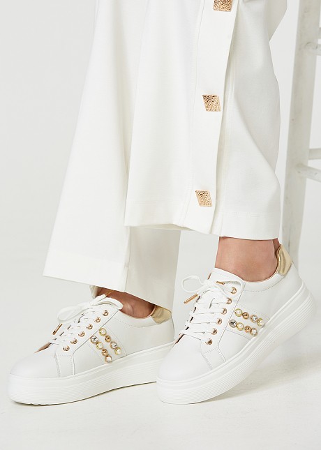Sneakers with pearls and rhinestones