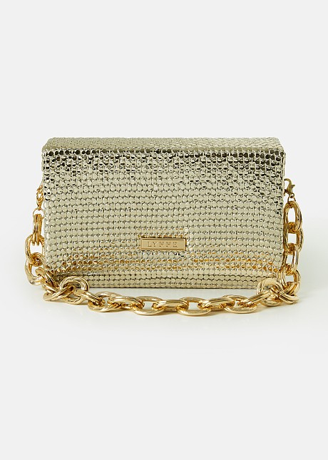 Metal texture box clutch bag in gold