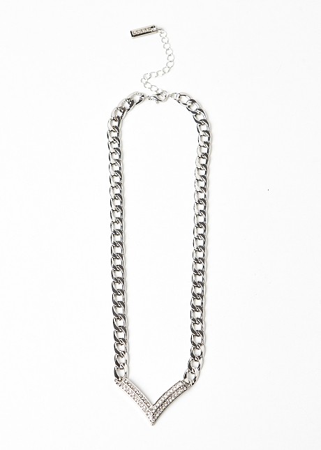 Chain in silver look with rhinestones