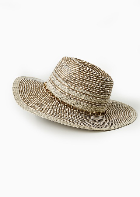 Ψάθινο καπέλο με διακοσμητική αλυσίδα