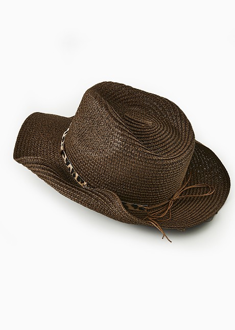Straw hat with animal print detail