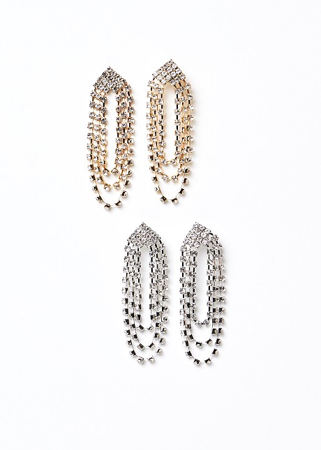 Pack of two drop earrings with rhinestones