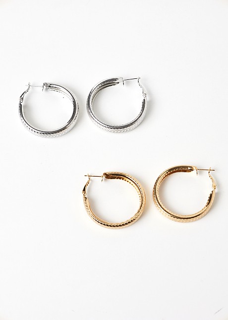 Pack of 2 hoop engraved earrings