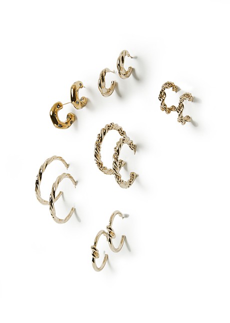 Pack of 6 mixed size hoop earrings in gold tone