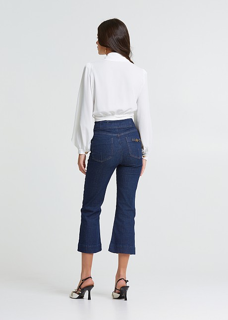 Denim crop bell pants