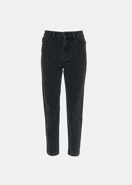 Pantaloni negri denim cu elemente decorative