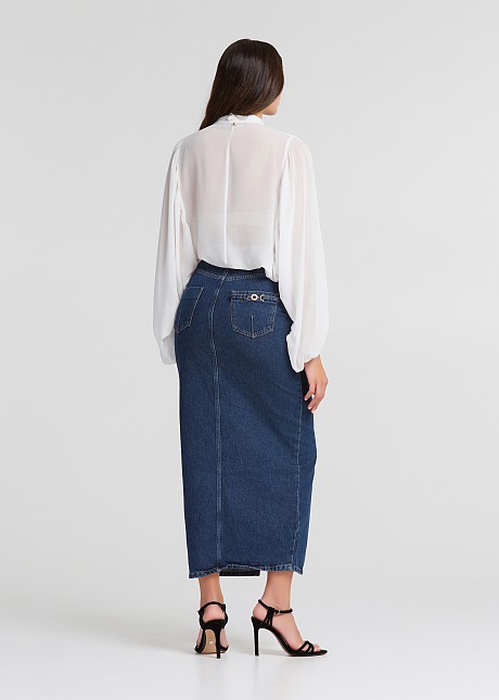 Midi denim skirt with front slit