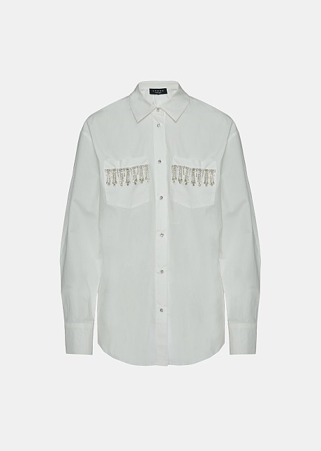 Long shirt with rhinestones at the pockets