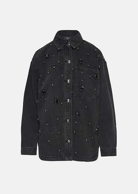 Denim shirt-jacket with embellishment