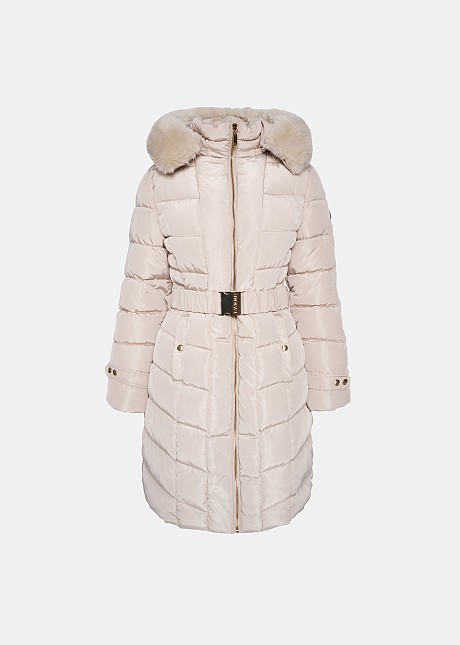 Longline puffer jacket with hood