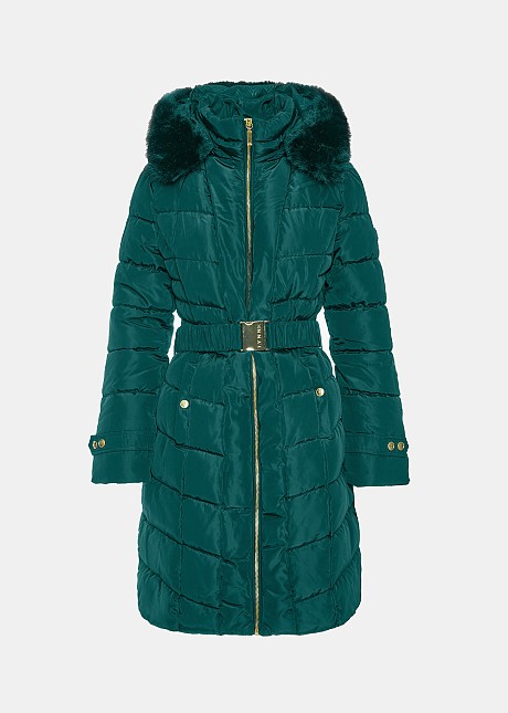 Longline puffer jacket with hood