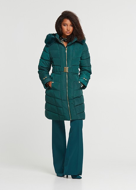 Longline puffer jacket with hood