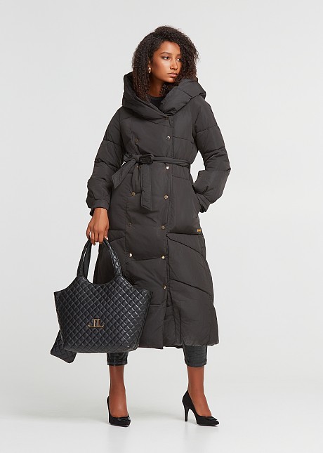 Longline puffer jacket with bold hood