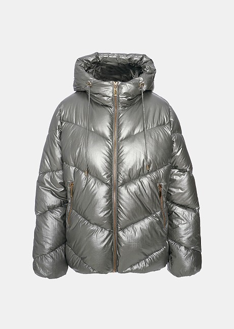 Puffer in metalic fabric with hood