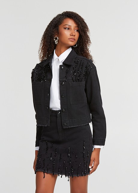 Black denim jacket with embellishment