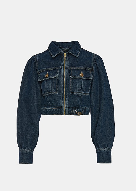 Crop denim τζάκετ με μεγάλες τσέπες