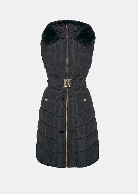 Puffer quilted vest with faux fur