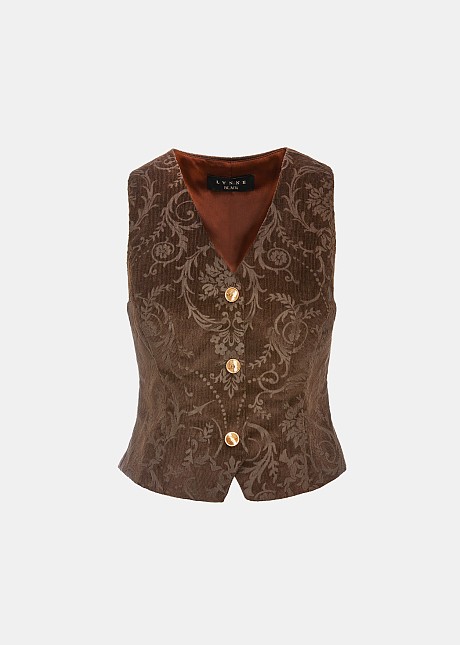 Corduroy vest with embossed floral pattern