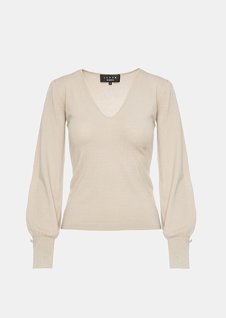 Sweater with V neckline and bold sleeves