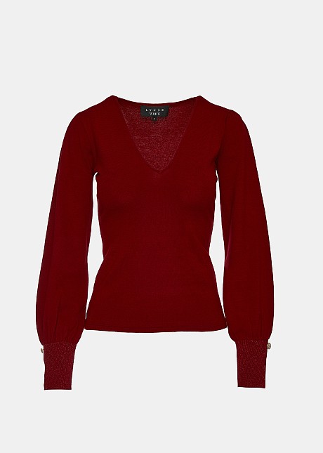 Sweater with V neckline and bold sleeves