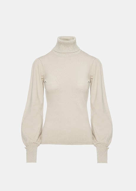 Turtleneck sweater with lurex fabric in the endings