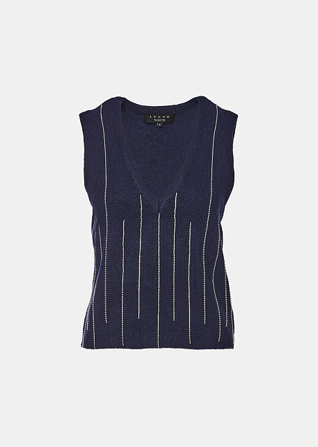 Sleeveless sweater with decorative strass lines