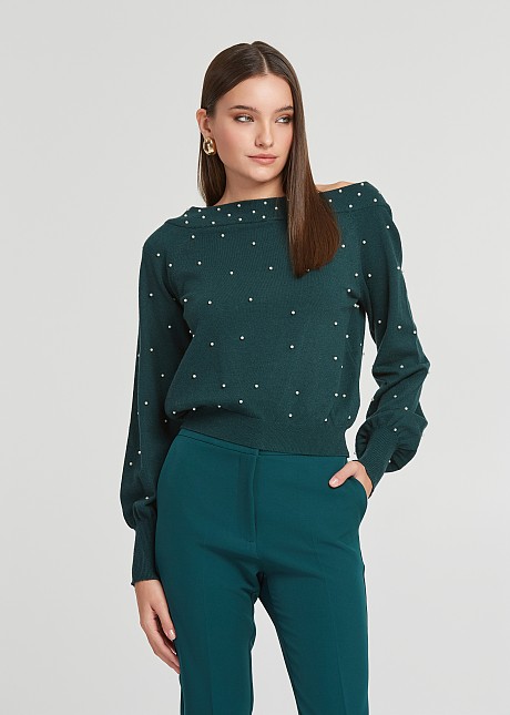 Knitted blouse with pearls allover