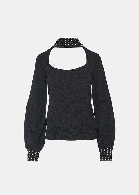 Embellished cut out sweater