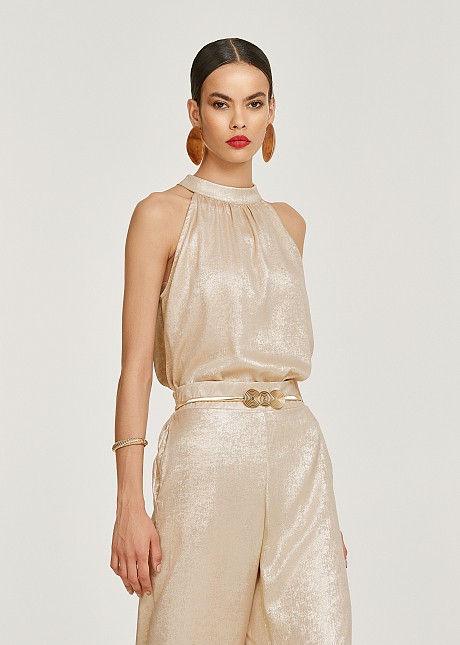 Halter neck blouse in foil look