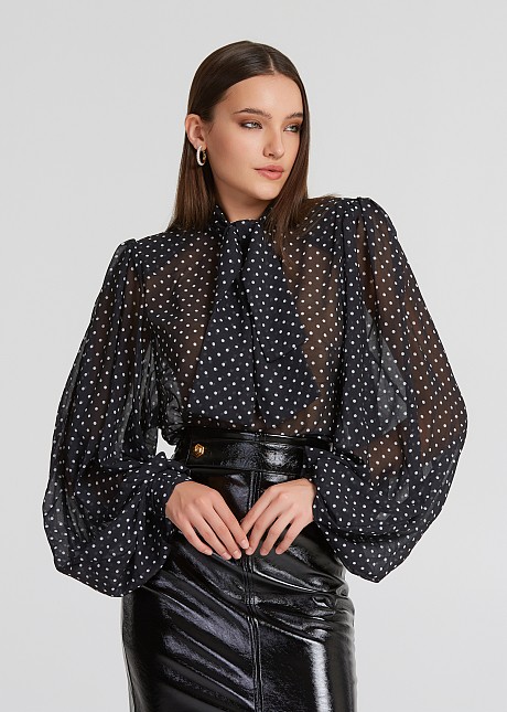 Polka dot blouse with a bow