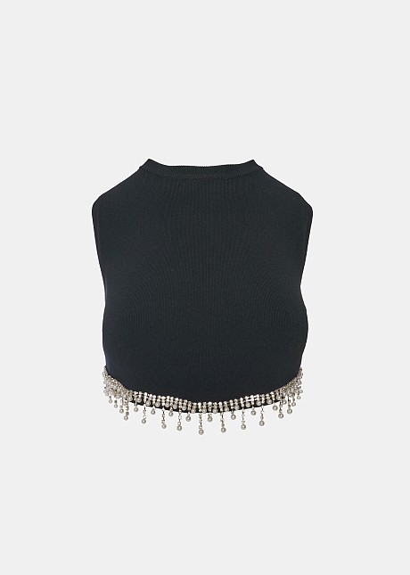 Cropped skinny top with pearls