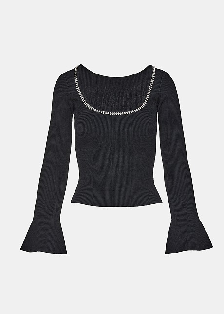 Knitwear blouse with pearls and strass