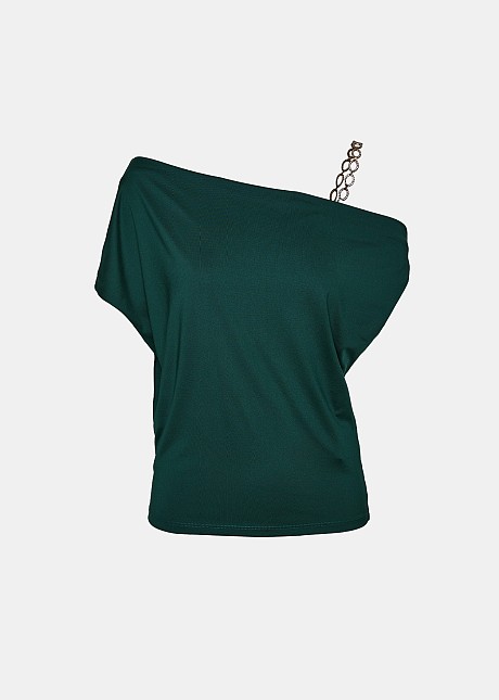 One shoulder blouse with chain