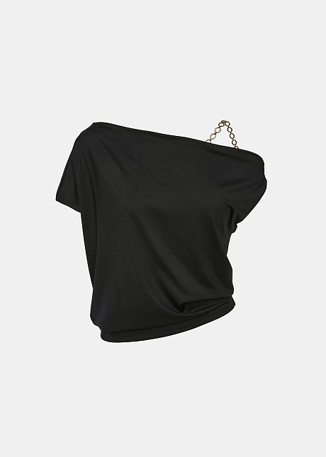 One shoulder blouse with chain