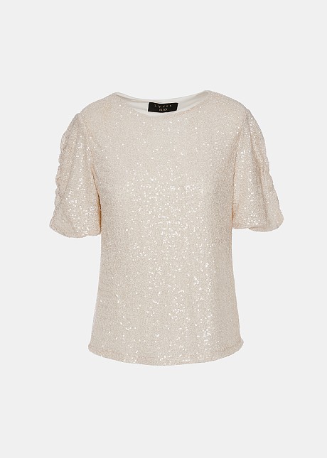 Sequin blouse and shoulder pads