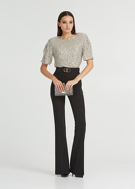 Sequin blouse and shoulder pads