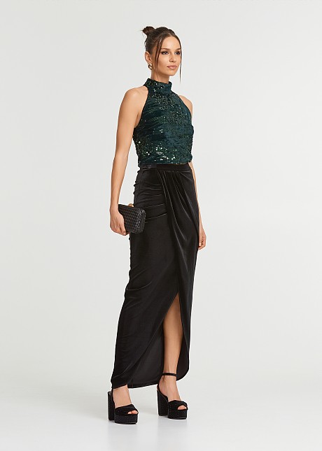 Top with sequins and mixed fabrics