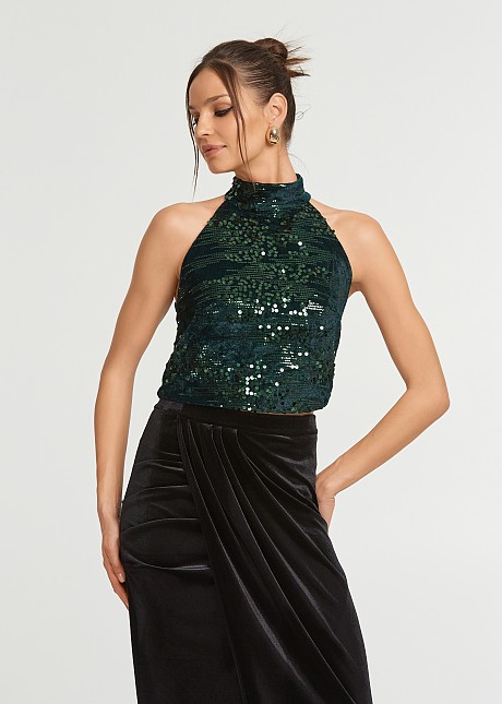 Top with sequins and mixed fabrics