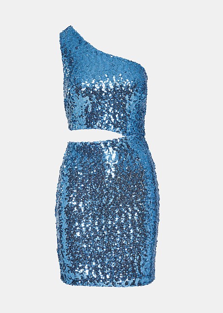 Mini one shoulder sequin dress with cut out