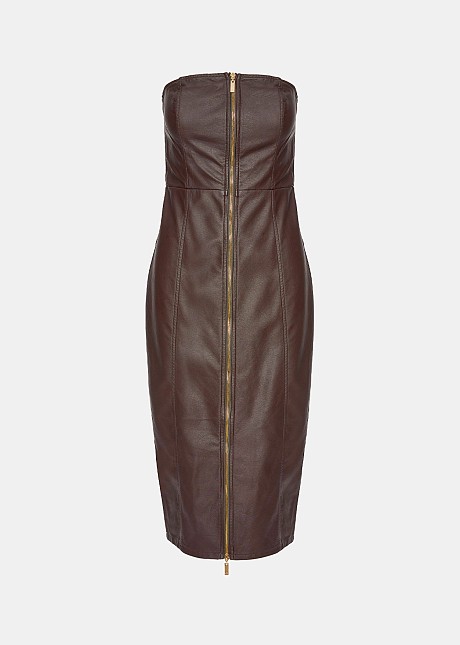 Midi strapless dress in leather look