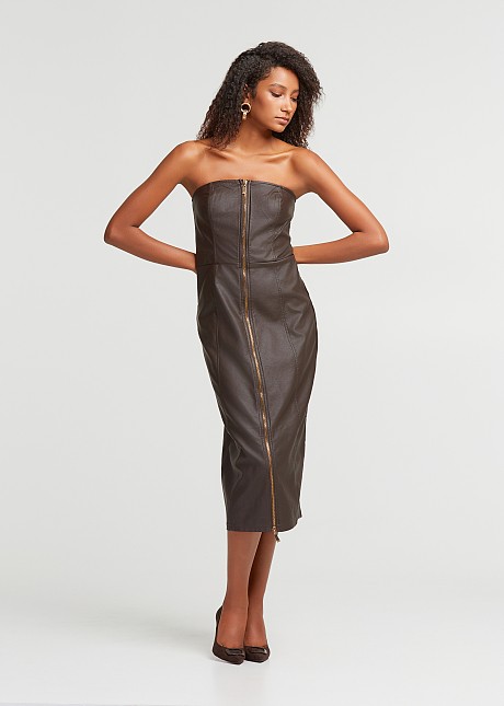 Leather look midi dress online