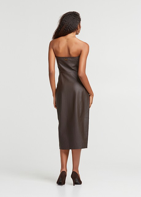 Midi strapless dress in leather look